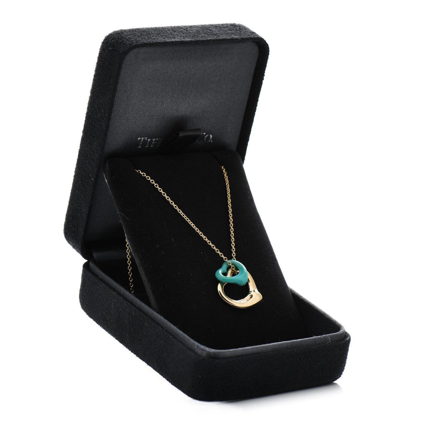 18K Yellow Gold Turquoise Elsa Peretti Double Open Heart Pendant Necklace