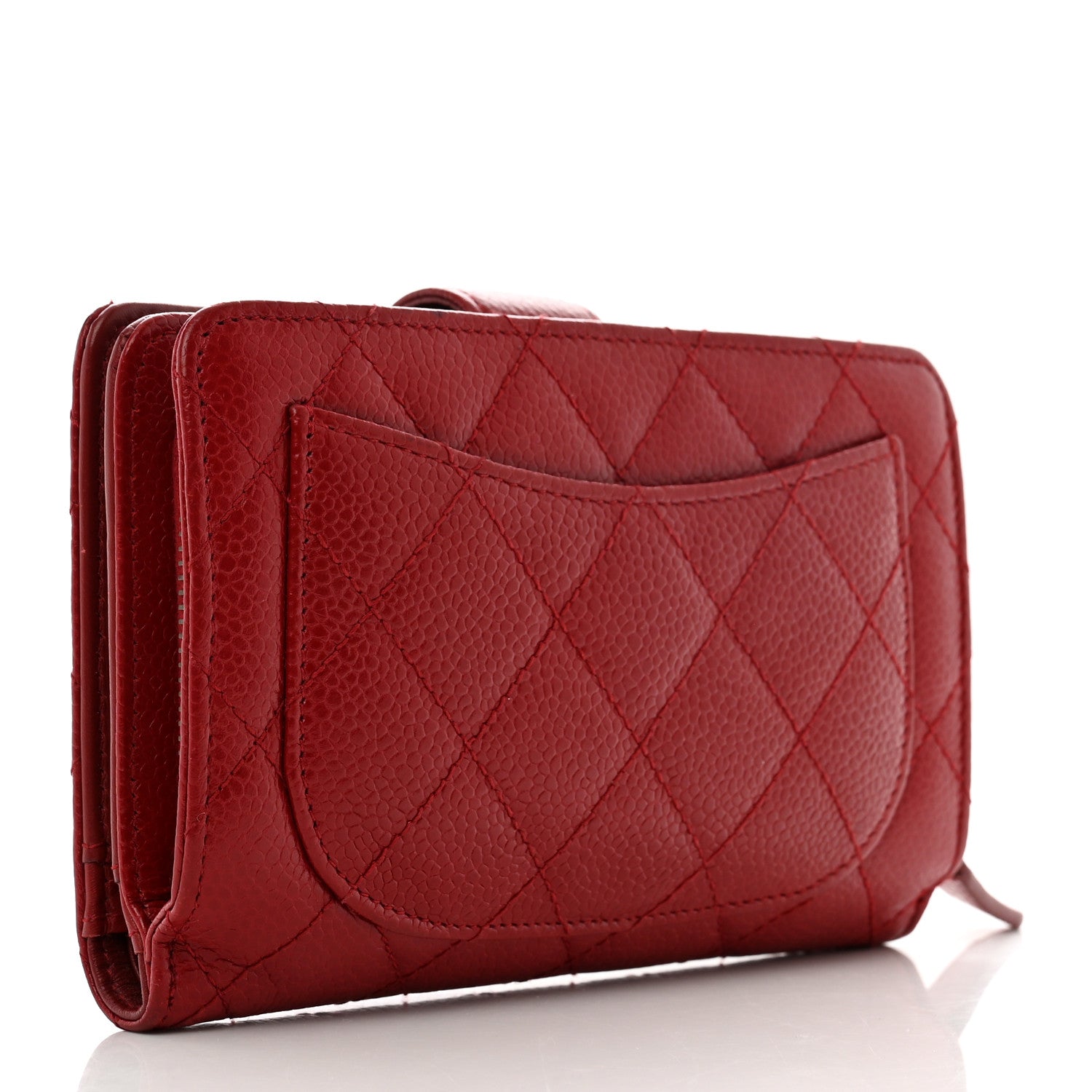 Chanel Caviar Quilted Zipped Pocket Wallet Red 3 of 8