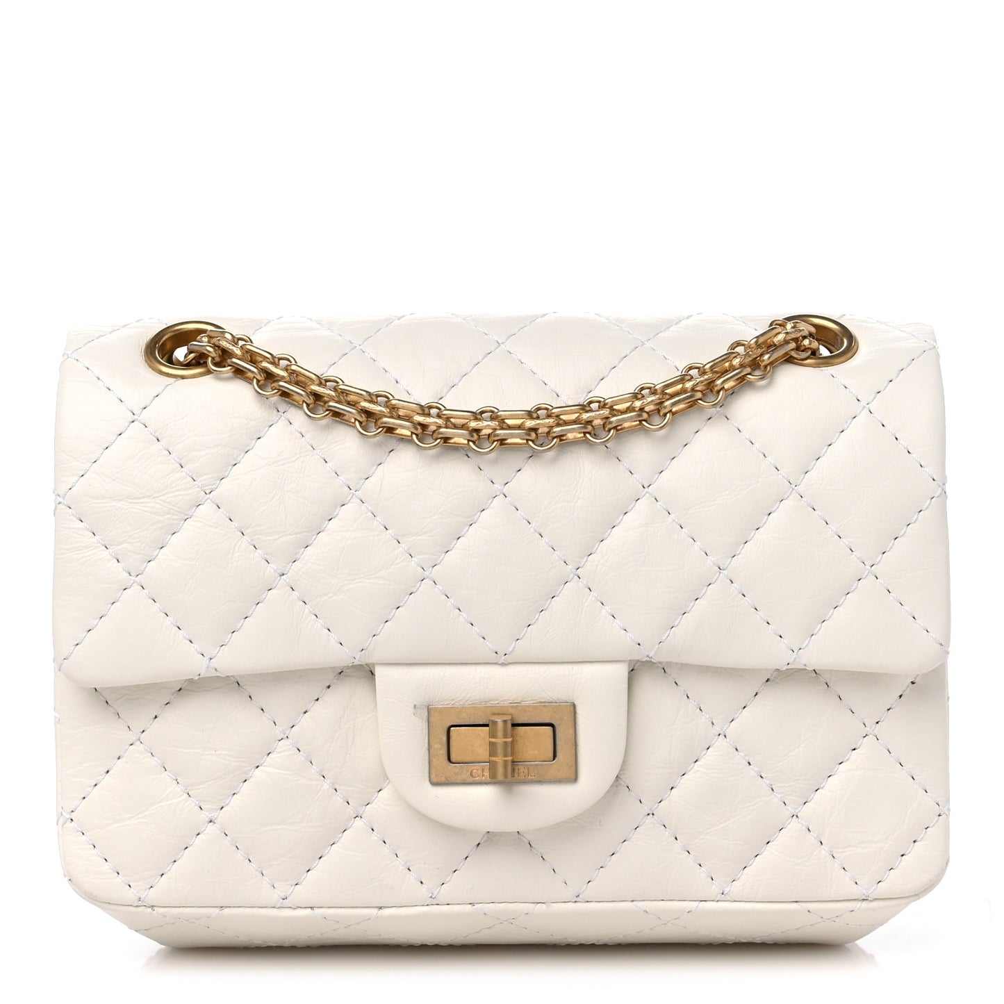 Aged Calfskin Quilted 2.55 Reissue Mini Flap White