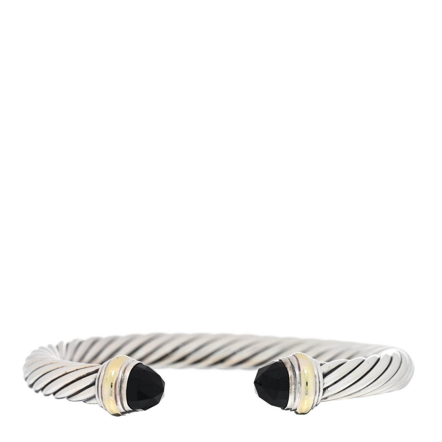 David Yurman Sterling Silver 14K Yellow Gold Black Onyx 7mm Cable Classics Bracelet 1 of 3