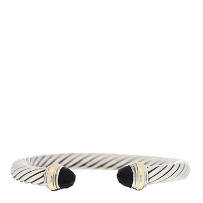David Yurman Sterling Silver 14K Yellow Gold Black Onyx 7mm Cable Classics Bracelet 1 of 3
