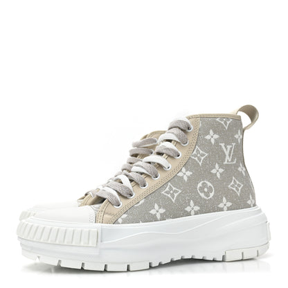 Louis Vuitton Denim Monogram Squad Sneaker Boots 37.5 Beige 3 of 10