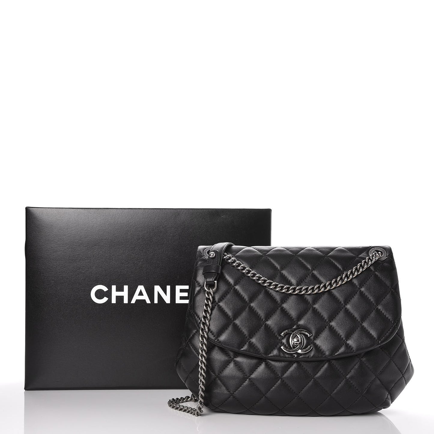 Lambskin Quilted Large Daily Supple Flap Black