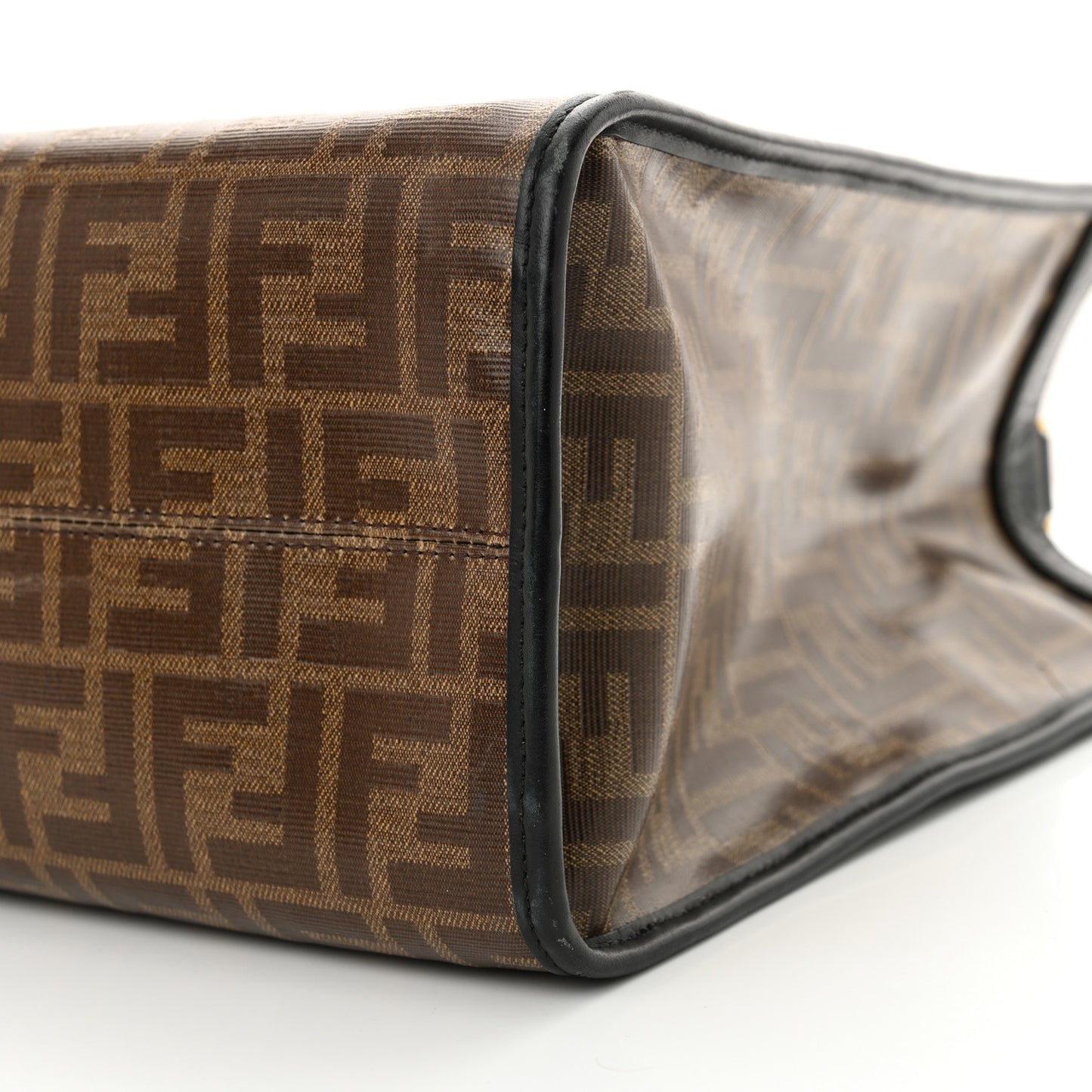 Glazed Fabric Vitello Century Plexiglass FF 1974 Stamp Patch Medium Runaway Shopper Tote Mogano Panna Black