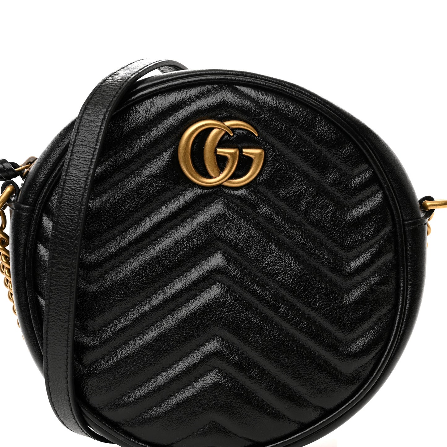 Azalea Calfskin Matelasse Heart Mini GG Marmont Round Shoulder Bag Black