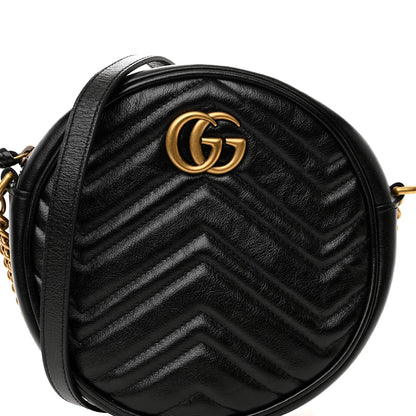 Gucci Azalea Calfskin Matelasse Heart Mini GG Marmont Round Shoulder Bag Black 8 of 10