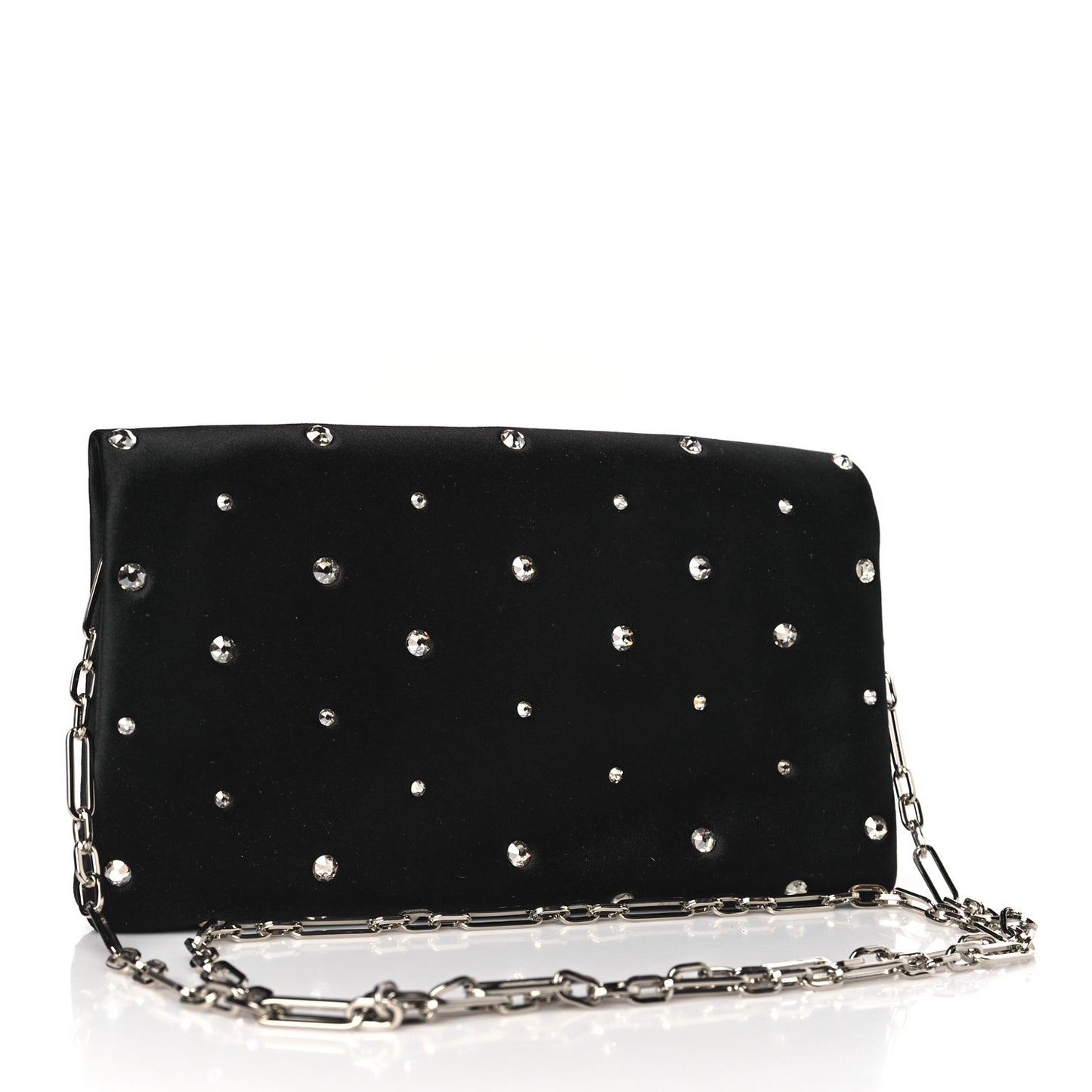 Satin Crystal Embellished Titania Clutch Black