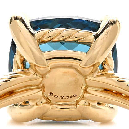David Yurman 18K Yellow Gold Diamond Hampton Blue Topaz 11mm Chatelaine Ring 54 7 4 of 4