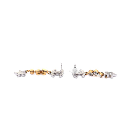 Chanel Crystal Star Drop CC Earrings Silver Gold 3 of 6