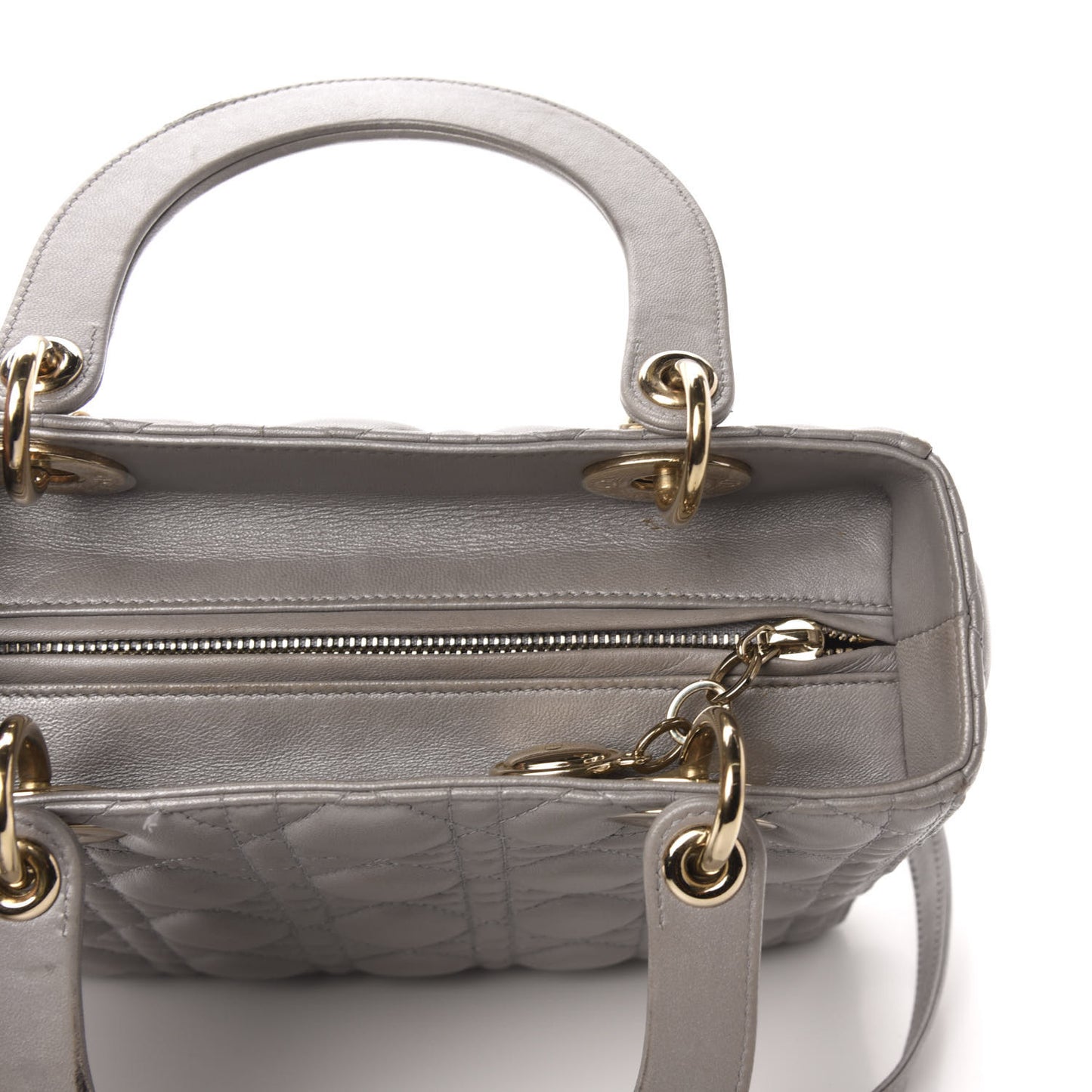 Pearly Lambskin Cannage Medium Lady Dior Grey