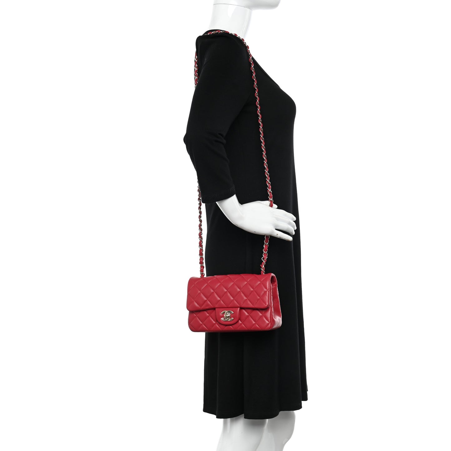 Lambskin Quilted Mini Rectangular Flap Red
