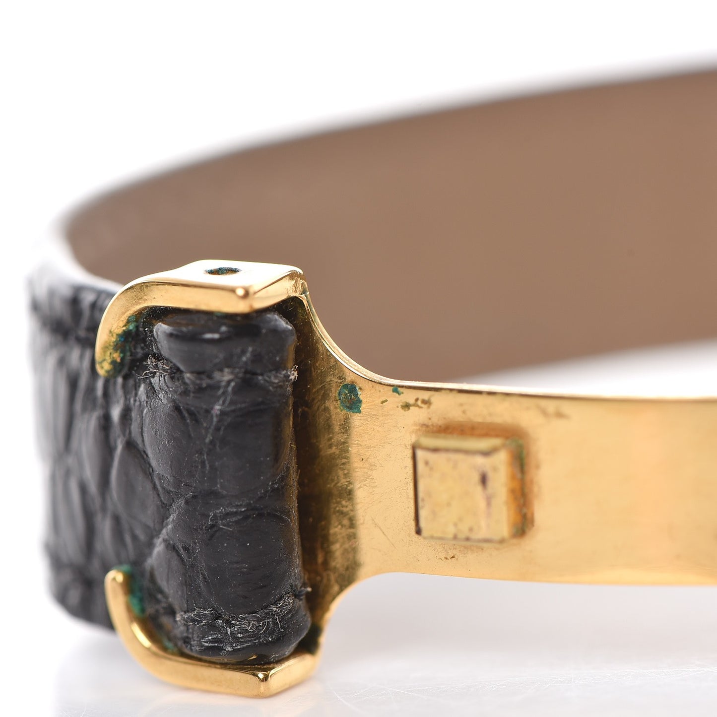 Sterling Silver Vermeil Alligator 20mm Must de Cartier Tank Quartz Watch Black