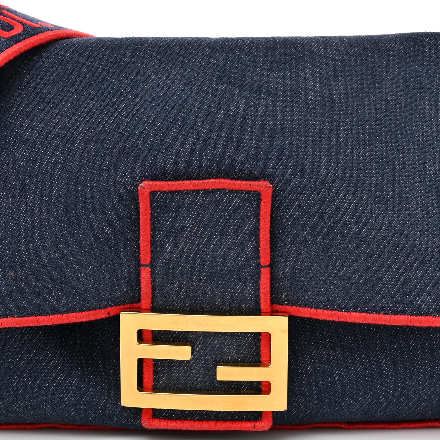 Fendi Denim Large Baguette Blue Rosso 8 of 16