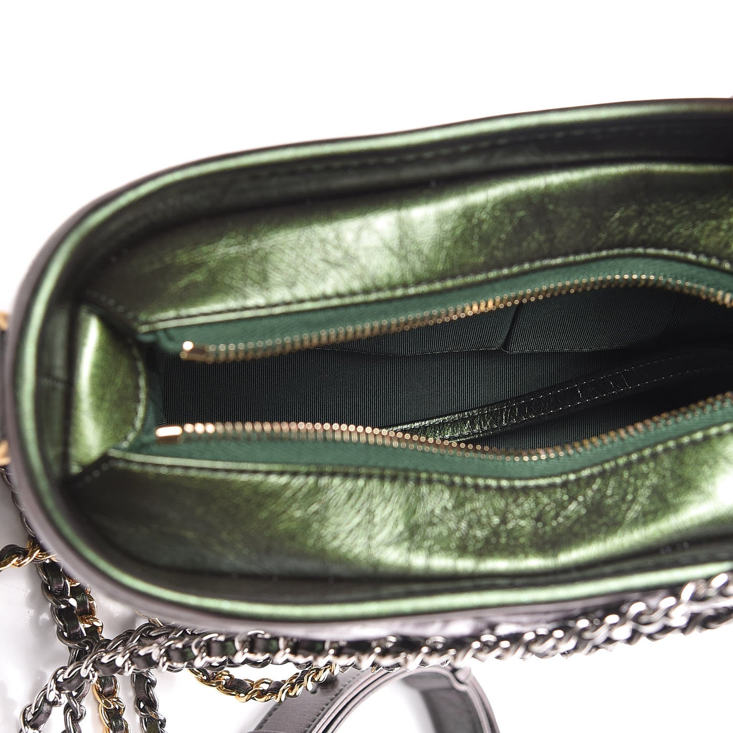Chanel Metallic Calfskin Chevron Quilted Small Gabrielle Hobo Green 5 of 11