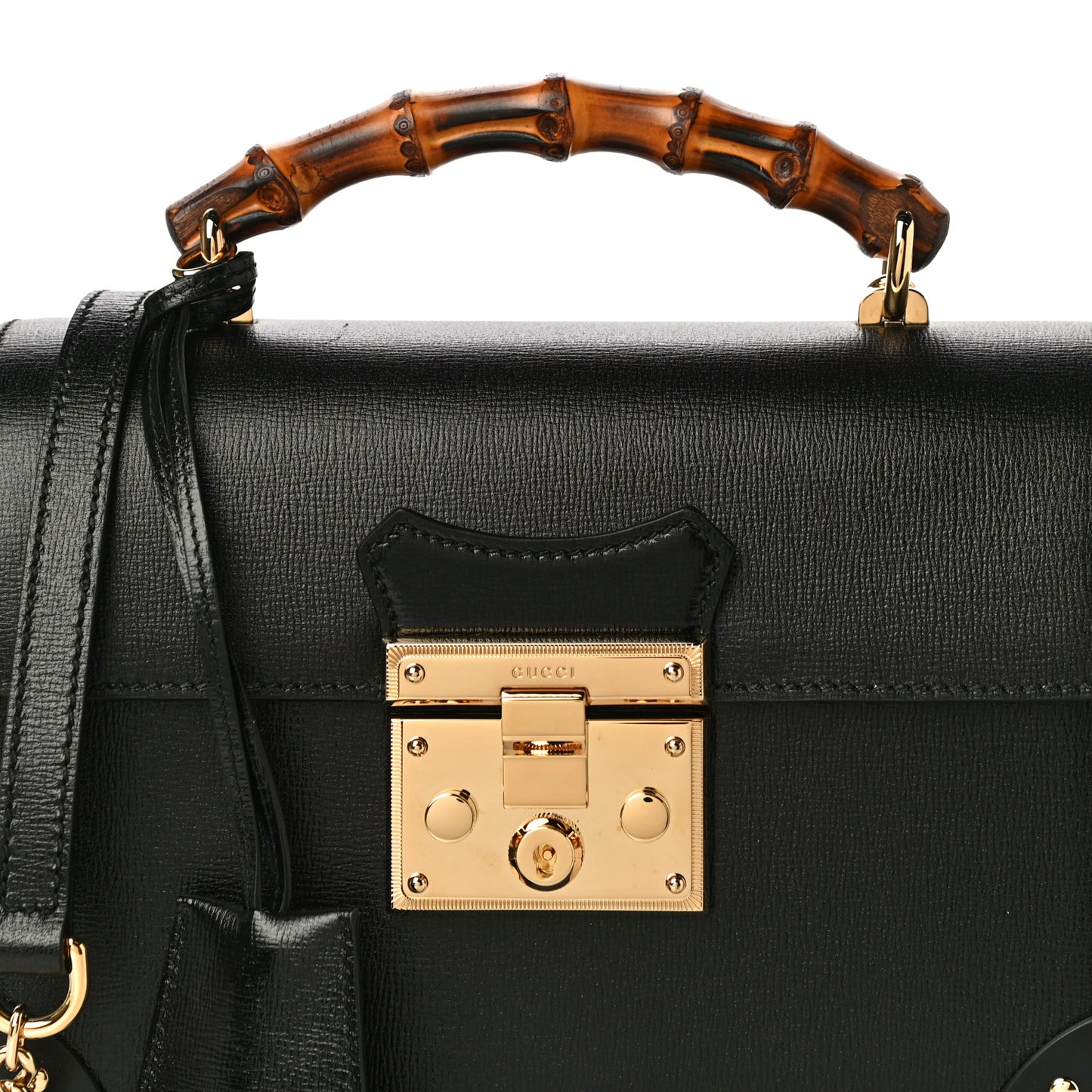 Calfskin Small Padlock Bamboo Shoulder Bag Black