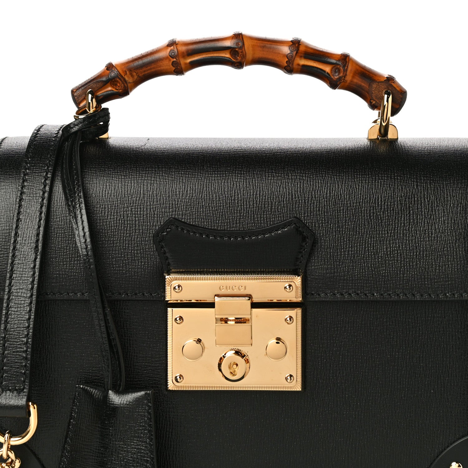 Gucci Calfskin Small Padlock Bamboo Shoulder Bag Black 8 of 11