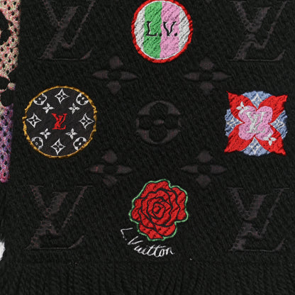 Louis Vuitton Wool Silk Stories Logomania Scarf Black 4 of 5