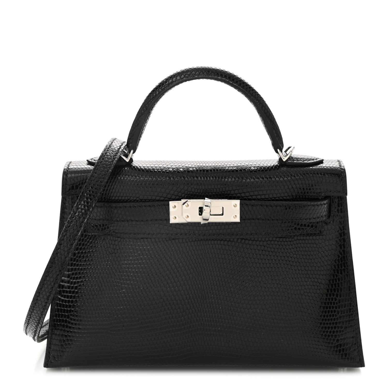 Hermes Shiny Lizard Mini Kelly Sellier 20 Black 1 of 11