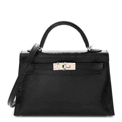 Hermes Shiny Lizard Mini Kelly Sellier 20 Black 1 of 11