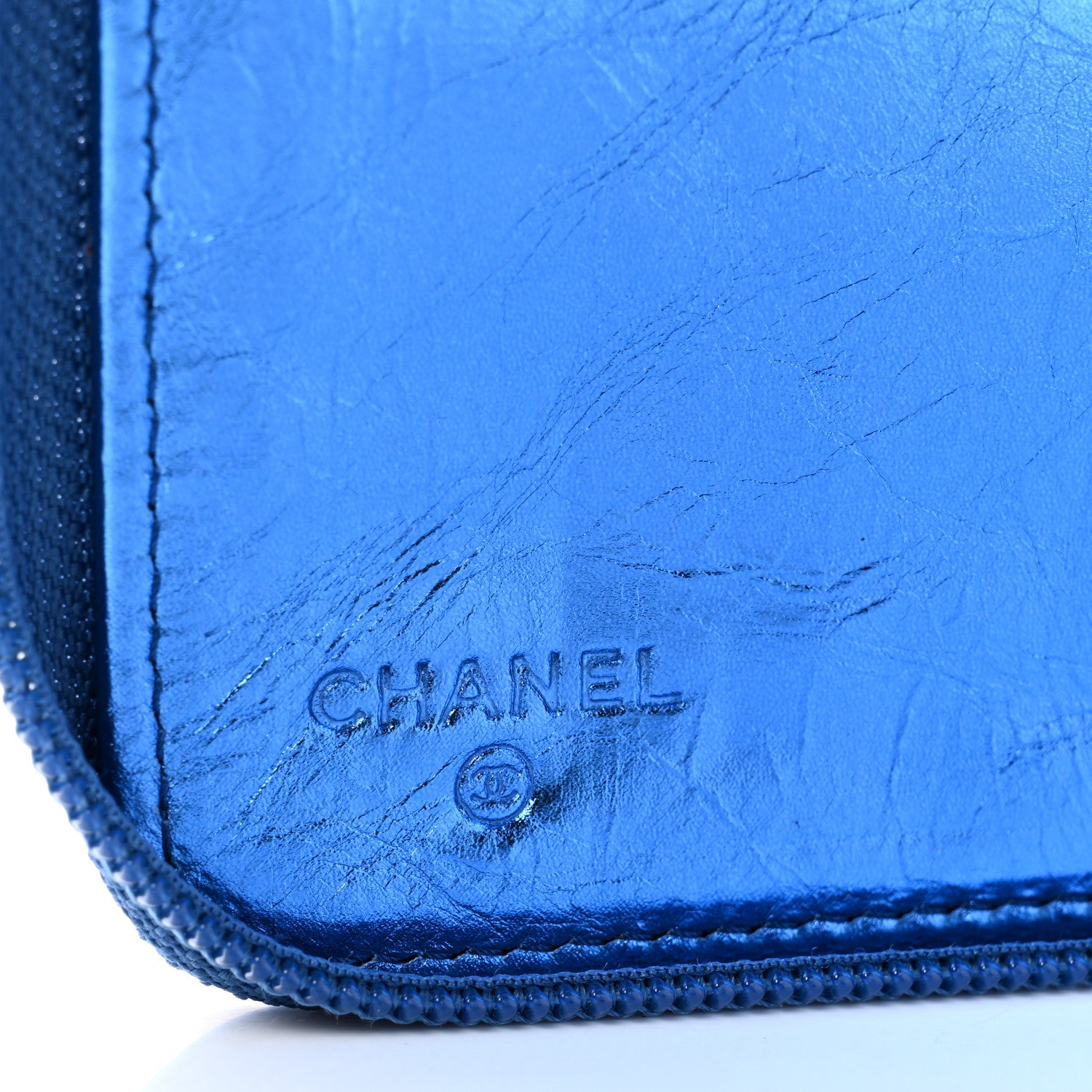 Chanel Metallic Aged Calfskin CC Bow Wallet Blue 6 of 8