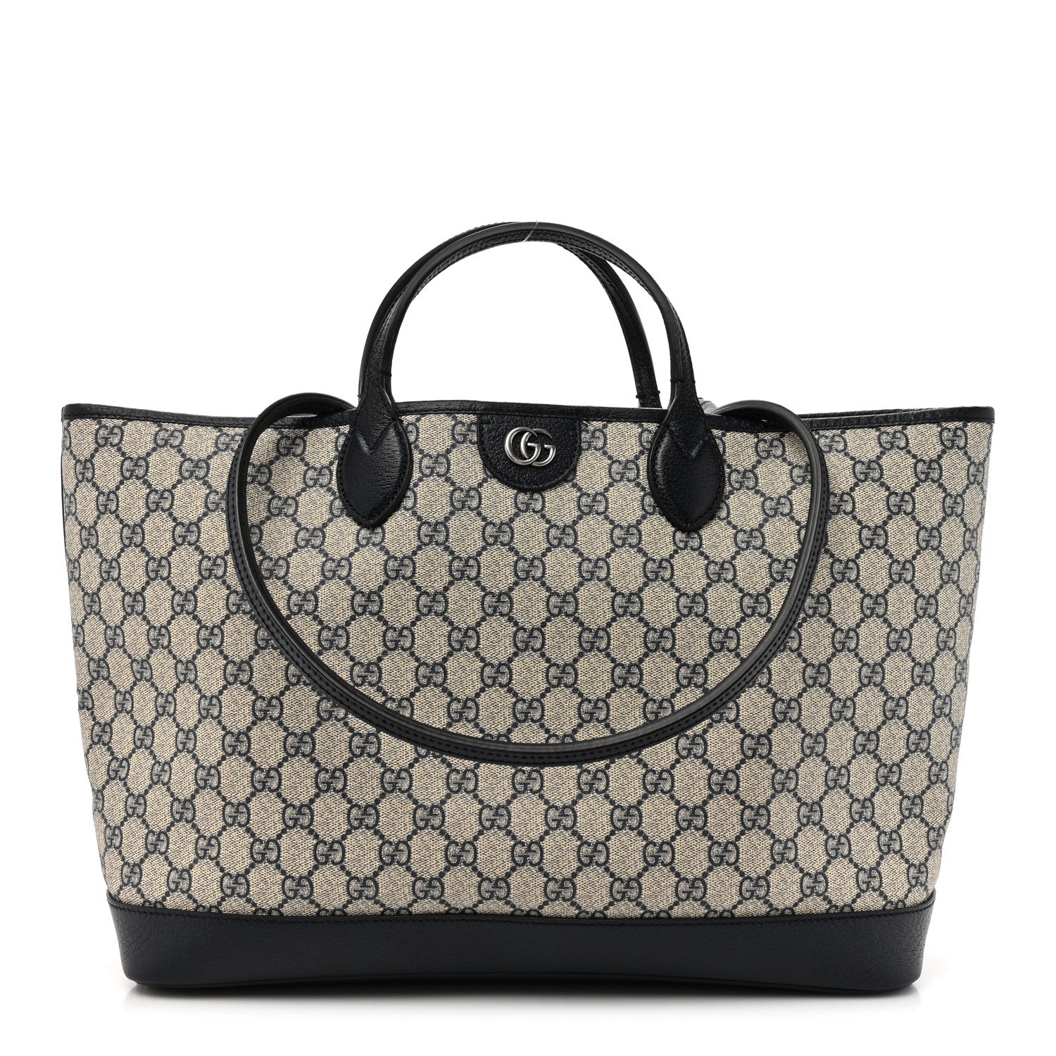 Gucci GG Supreme Monogram Textured Dollar Calfskin Medium Ophidia Shoulder Tote Bag Beige Blue 1 of 12