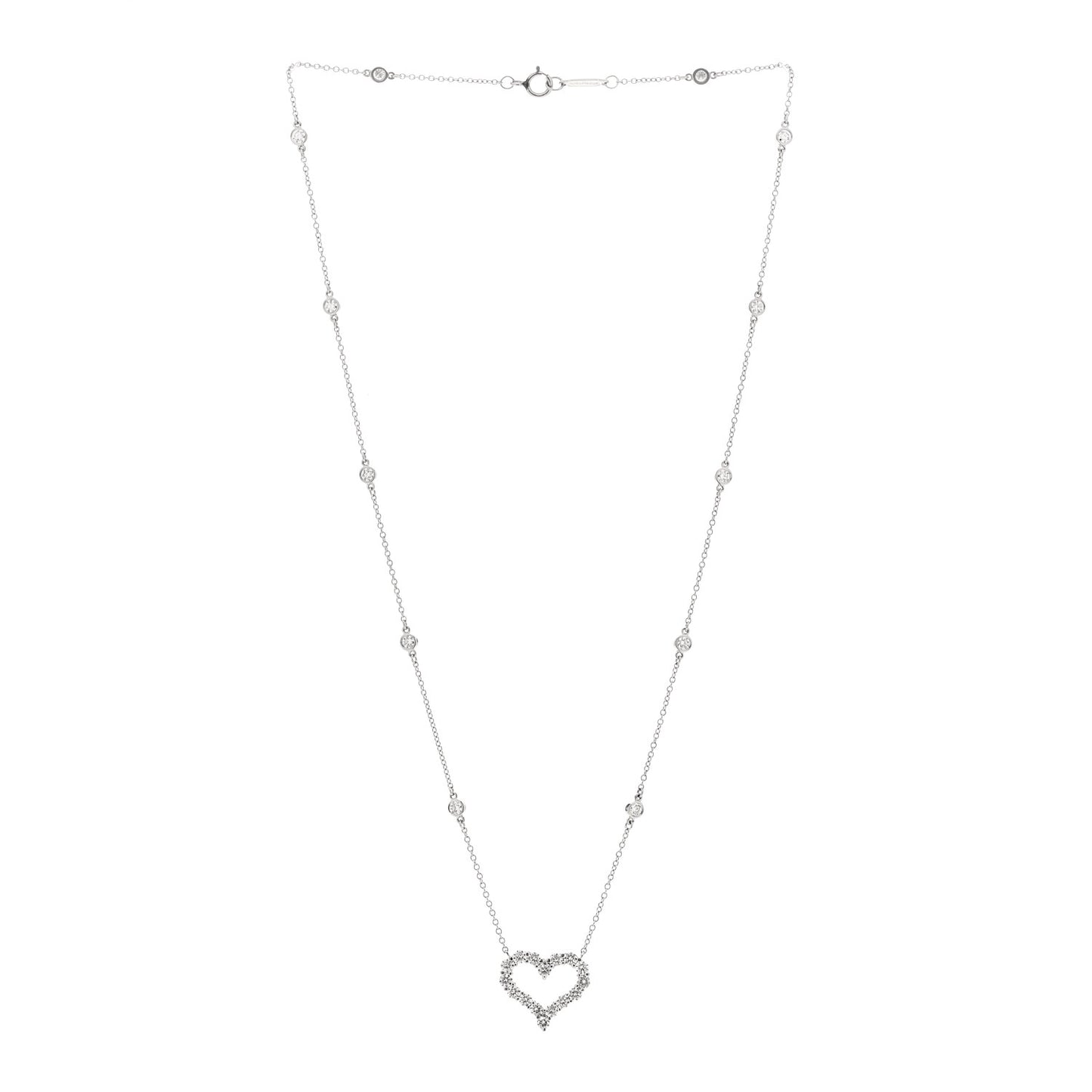Platinum Diamond Heart Station Pendant Necklace