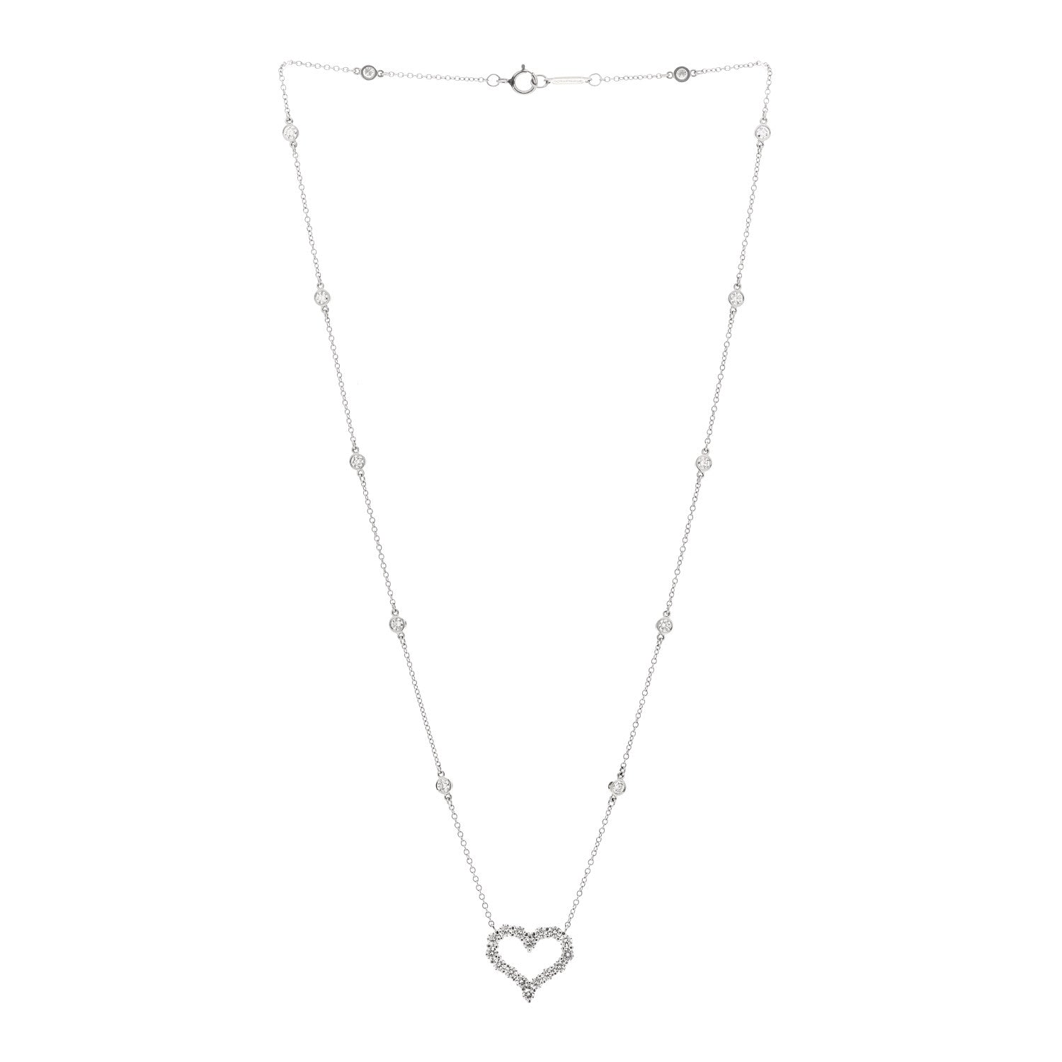 Tiffany Platinum Diamond Heart Station Pendant Necklace 3 of 5