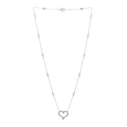 Tiffany Platinum Diamond Heart Station Pendant Necklace 3 of 5