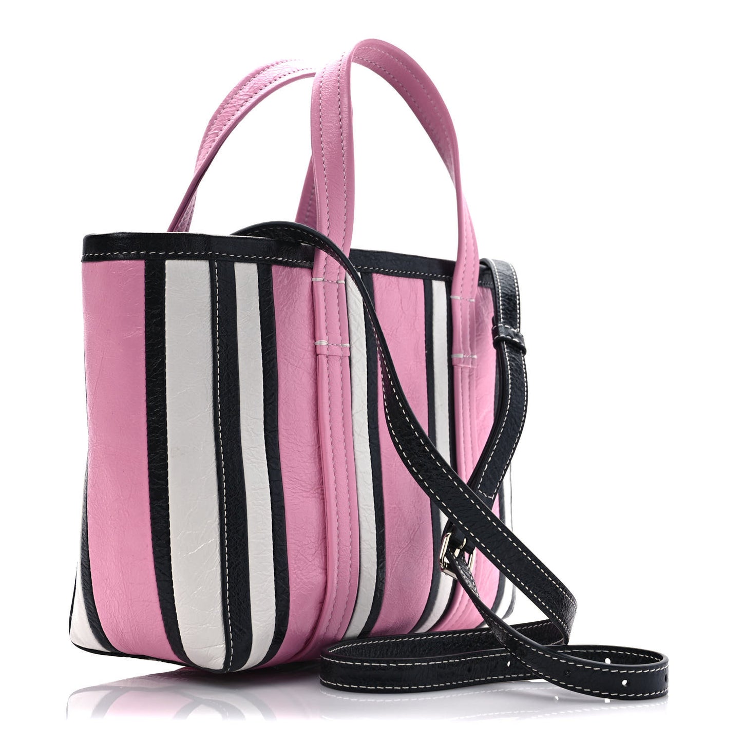 Agneau Arena Striped Small Barbes East West Shopper Candy Pink Black