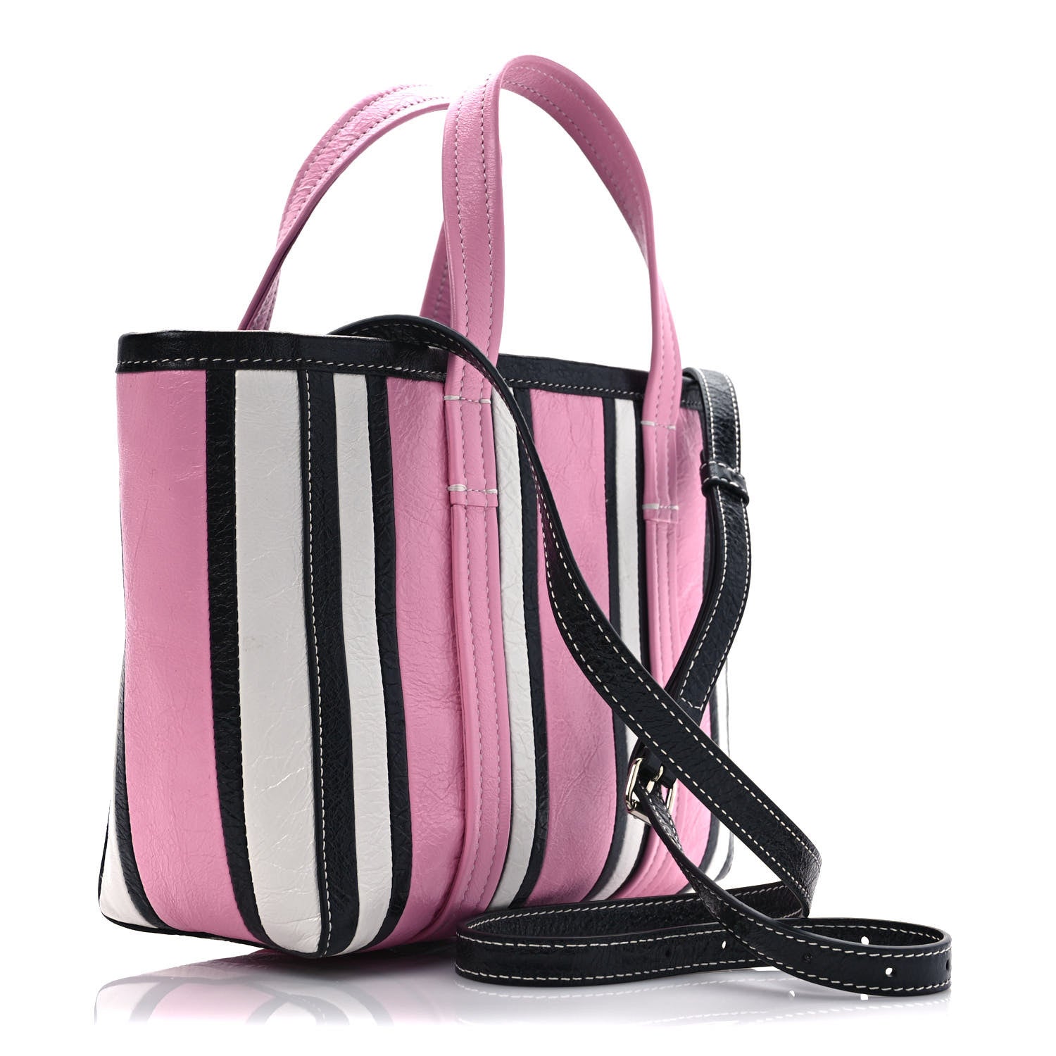 Balenciaga Agneau Arena Striped Small Barbes East West Shopper Candy Pink Black 3 of 9