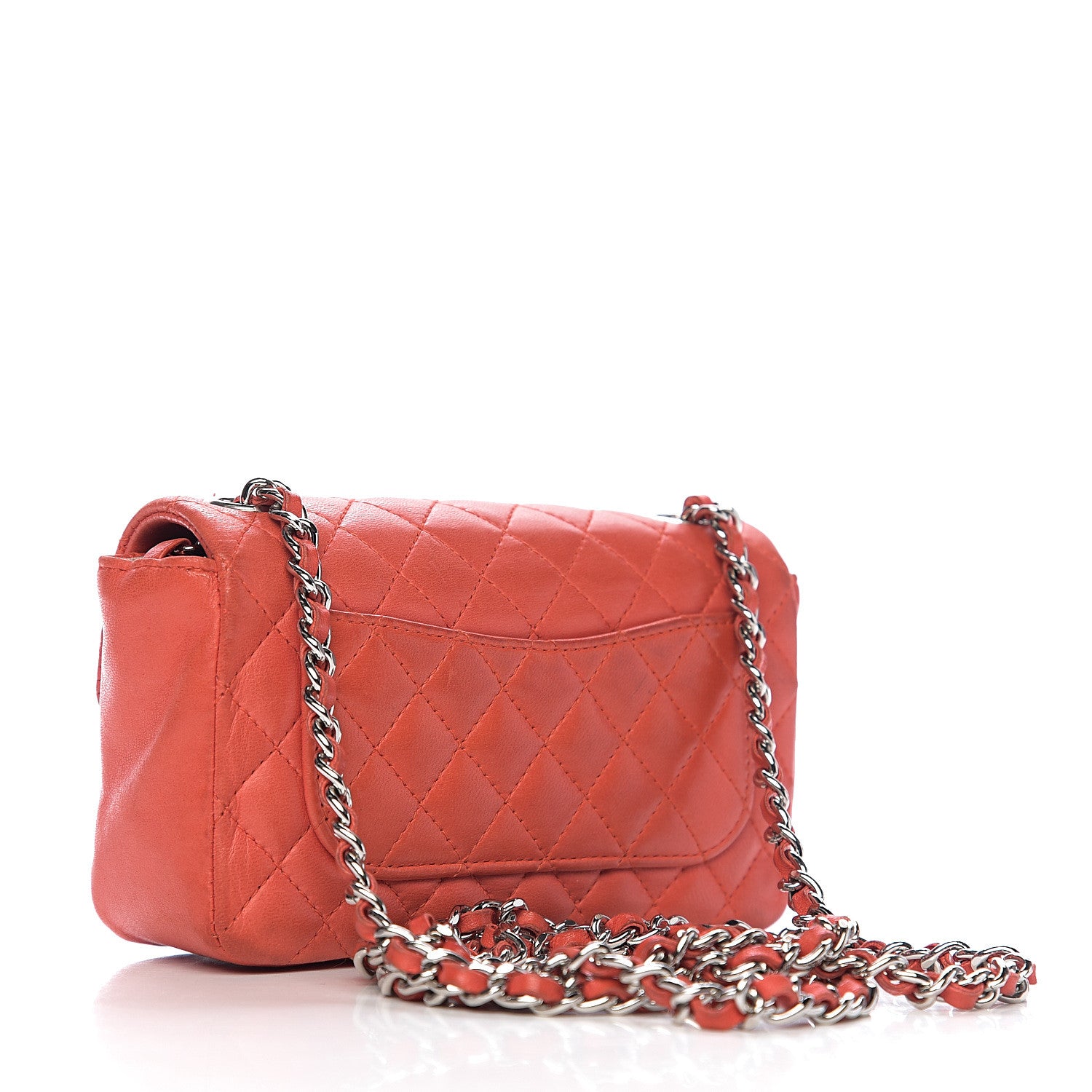 Chanel Lambskin Quilted Mini Rectangular Flap Red Orange 2 of 12