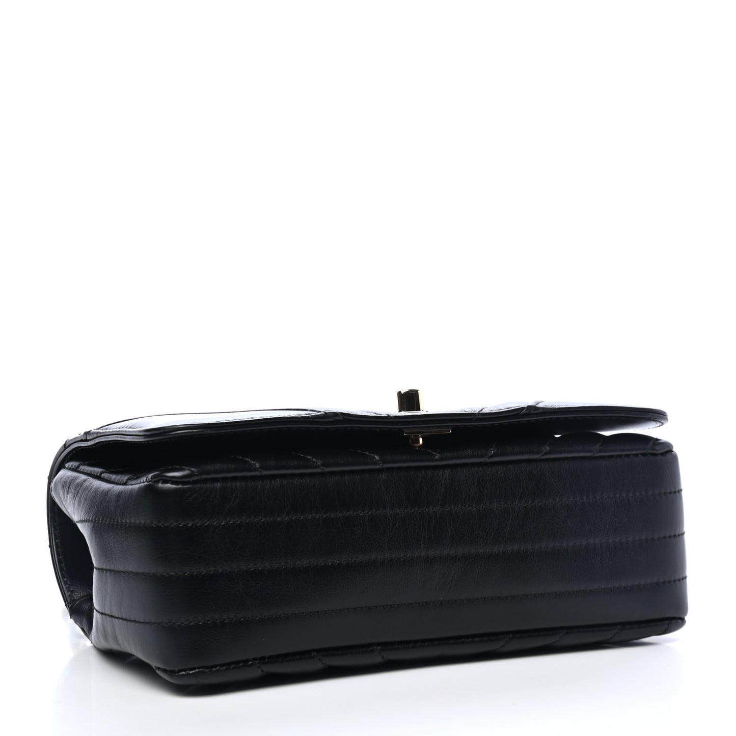 Calfskin Chevron Quilted Mini Statement Flap Black