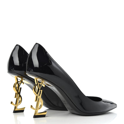 Saint Laurent Patent Calfskin Opyum 85 Pumps 37.5 Black Gold 4 of 10