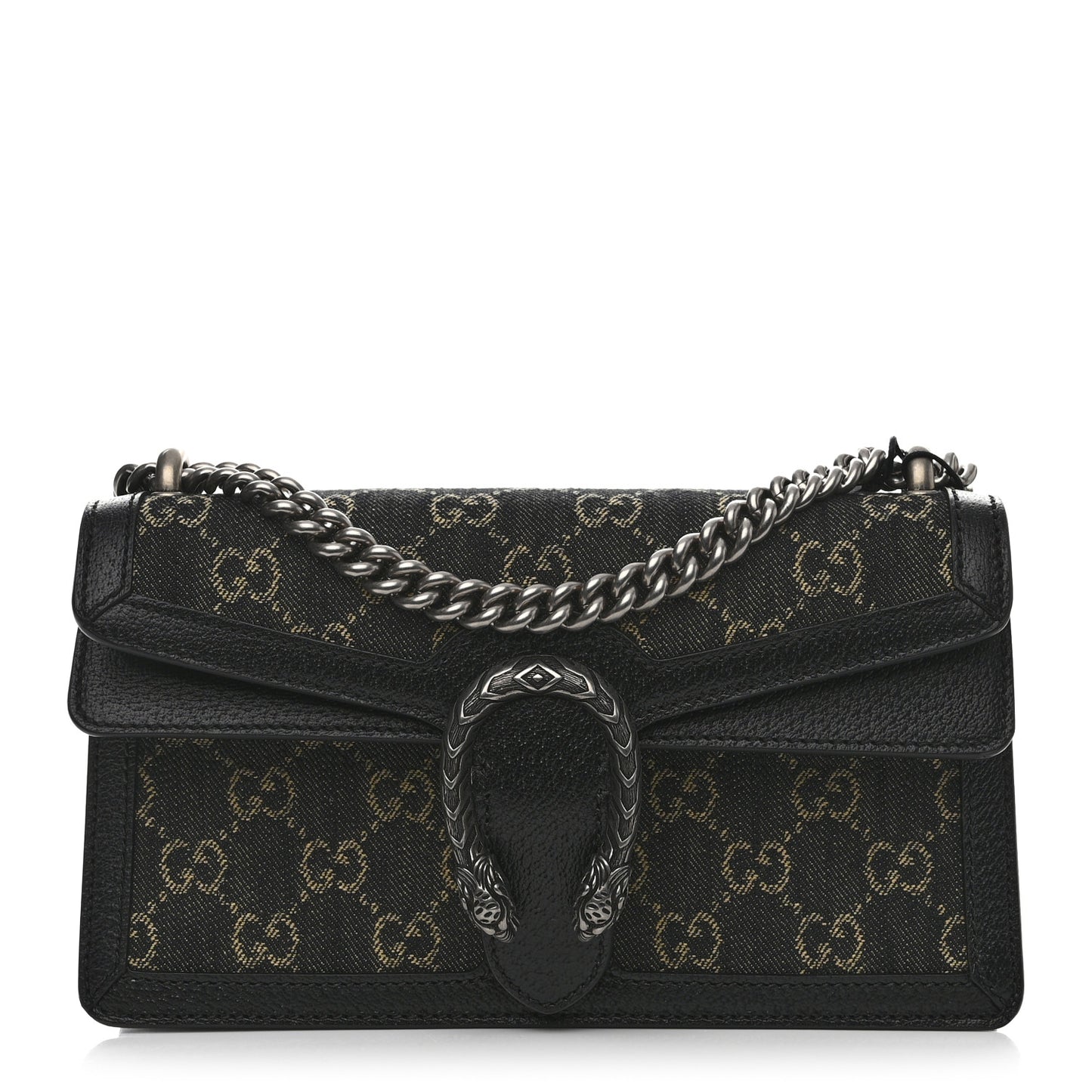 Jacquard Black Denim GG Monogram Textured Dollar Calfskin Small Dionysus Shoulder Bag Black Ivory