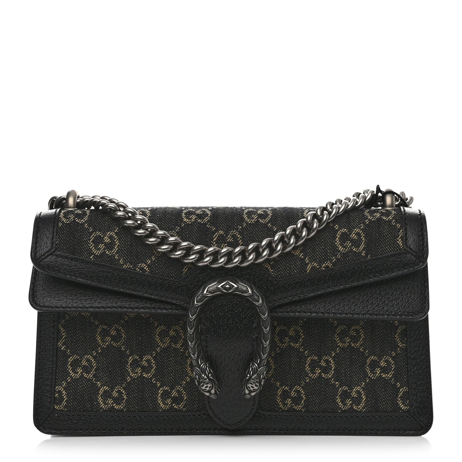 Gucci Jacquard Black Denim GG Monogram Textured Dollar Calfskin Small Dionysus Shoulder Bag Black Ivory 1 of 11