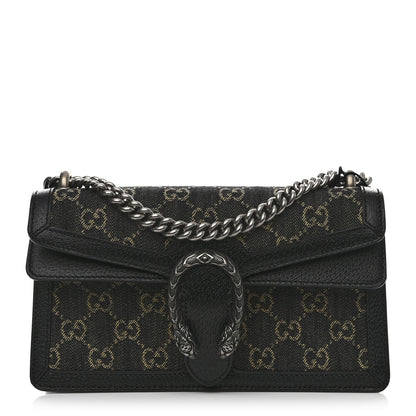 Gucci Jacquard Black Denim GG Monogram Textured Dollar Calfskin Small Dionysus Shoulder Bag Black Ivory 1 of 11