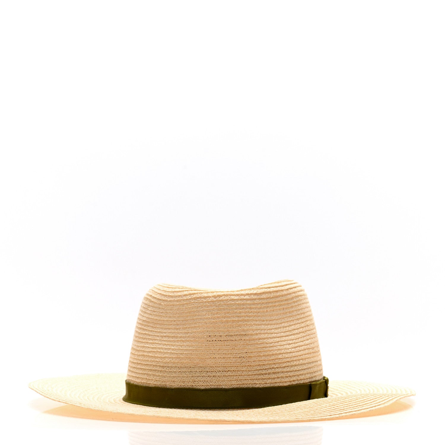 Chanel Straw Grosgrain Ribbon Wide Brim Hat M Beige Green 3 of 9