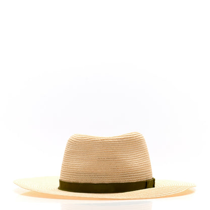 Chanel Straw Grosgrain Ribbon Wide Brim Hat M Beige Green 3 of 9