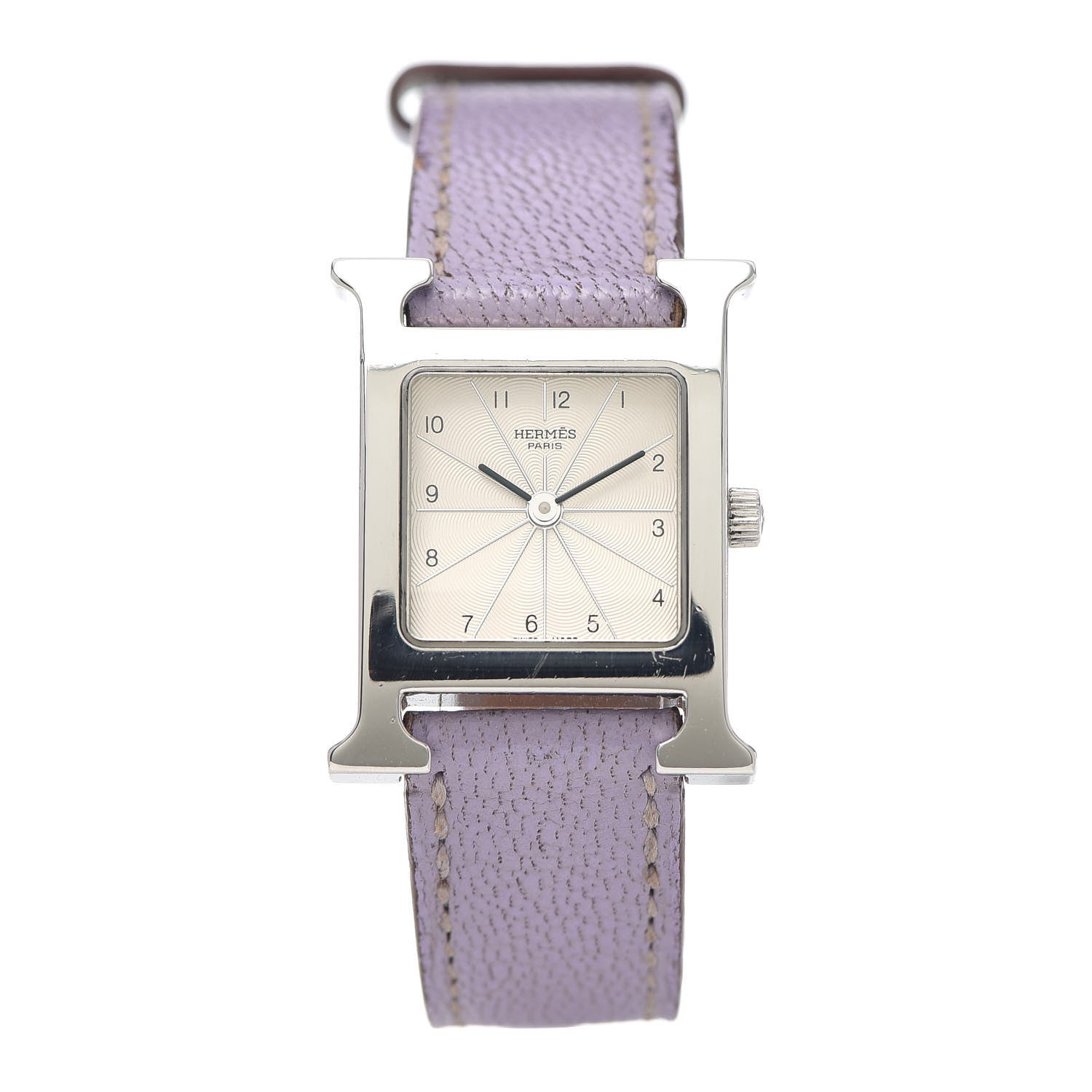 Hermes Stainless Steel Chevre Mysore 21mm Heure H Hour Quartz Watch Lilac 1 of 5