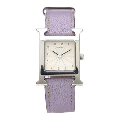 Hermes Stainless Steel Chevre Mysore 21mm Heure H Hour Quartz Watch Lilac 1 of 5