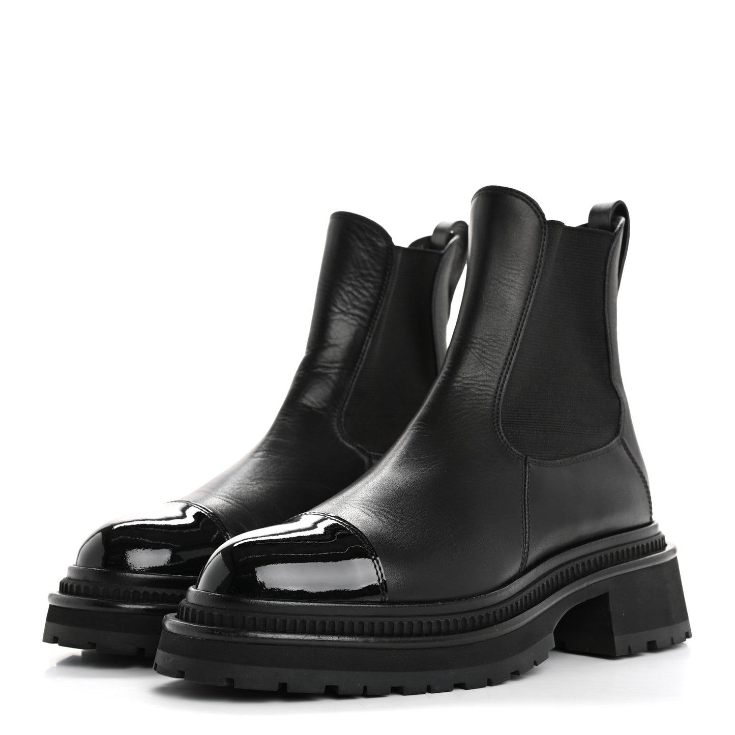 Calfskin Patent Cap Toe Ankle Boots 37 Black