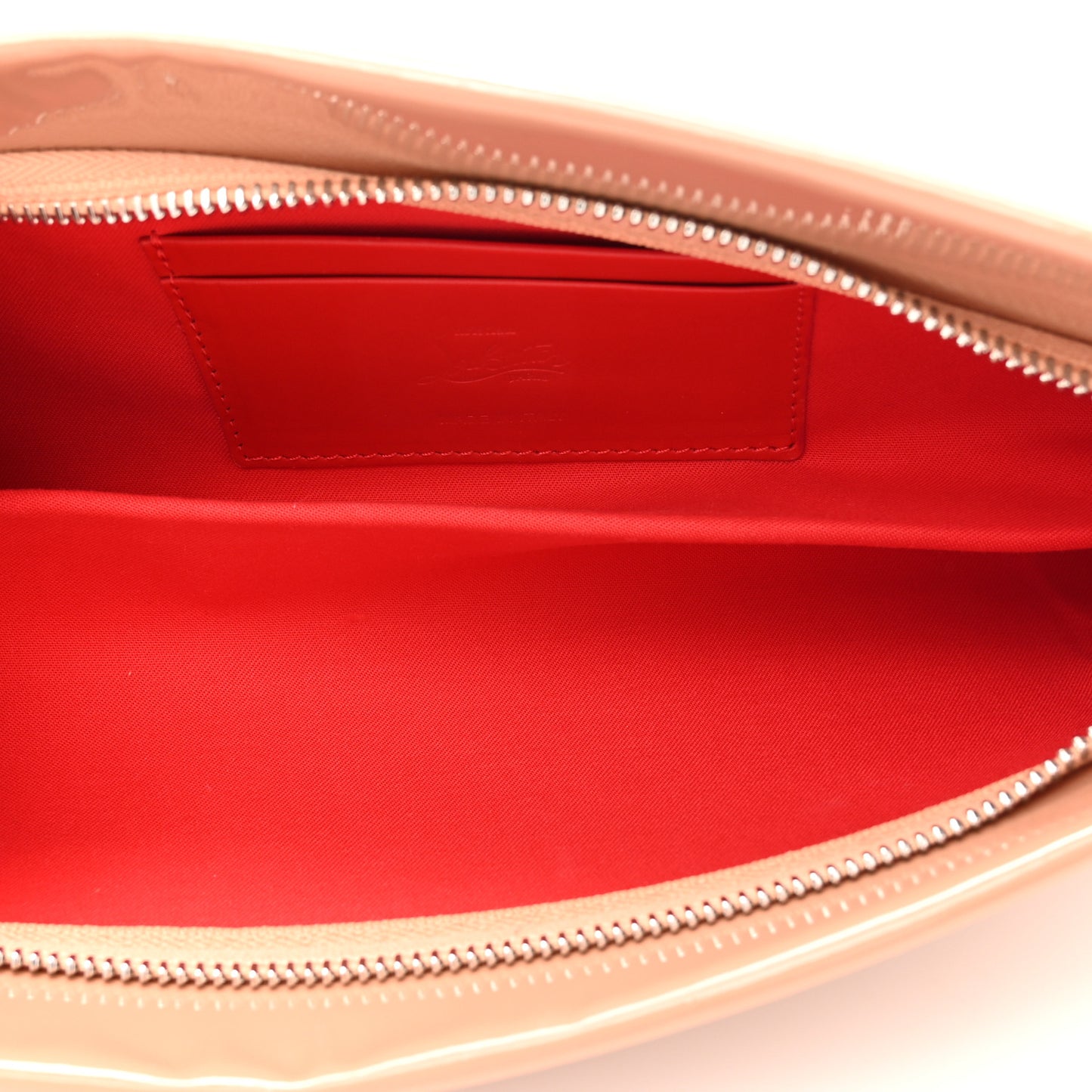 Patent Loubi Twist Zip Clutch Bag Nude