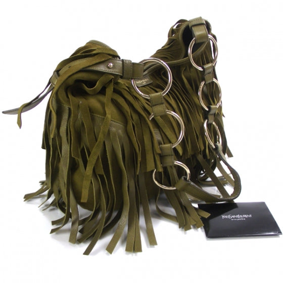Saint Laurent Suede Boheme Fringe Hobo Green 3 of 10