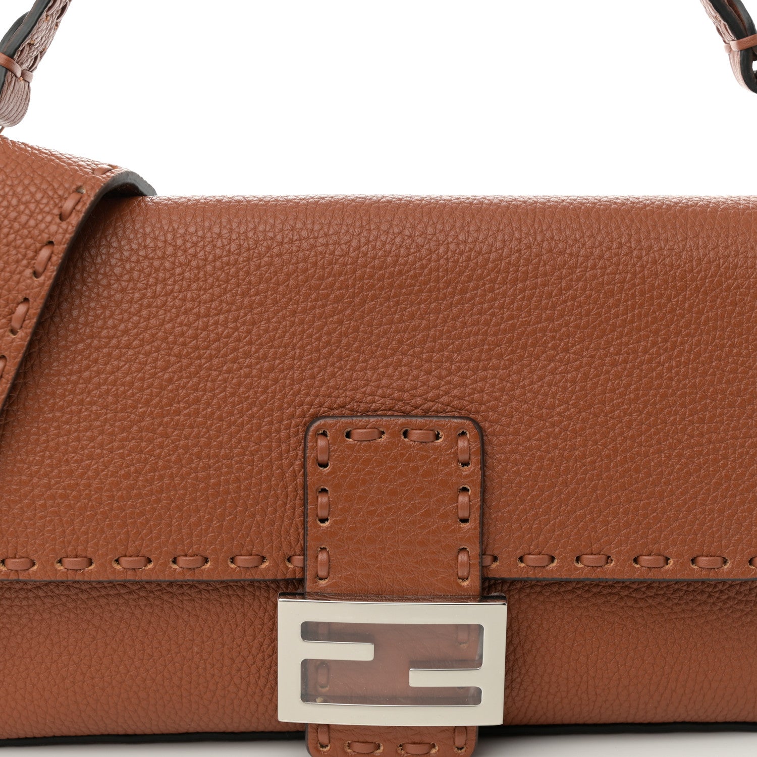 Fendi Cuoio Roma Sellerissima Nappa Sintetica Tape Stitch Baguette Brandy 8 of 11