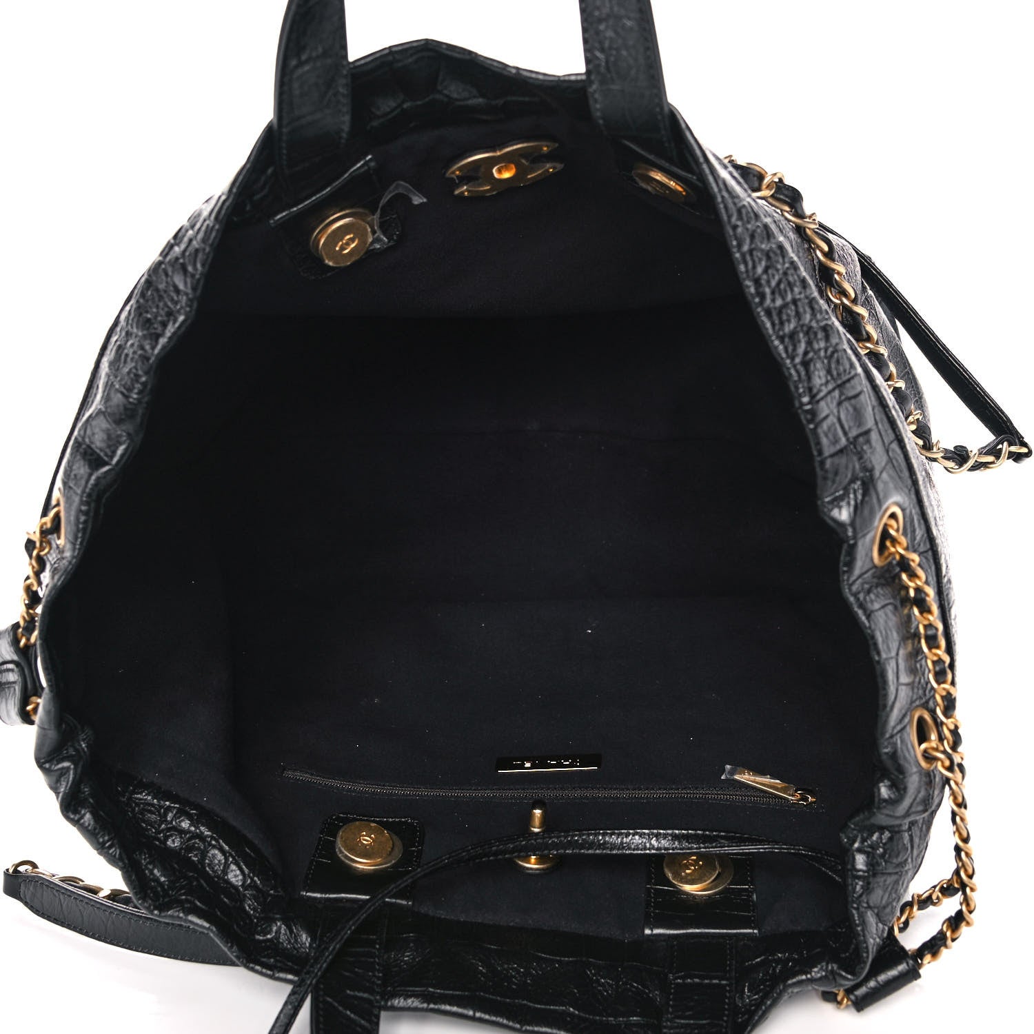 Chanel Calfskin Crocodile Embossed Large Cocodile Shopping Tote Black 5 of 14