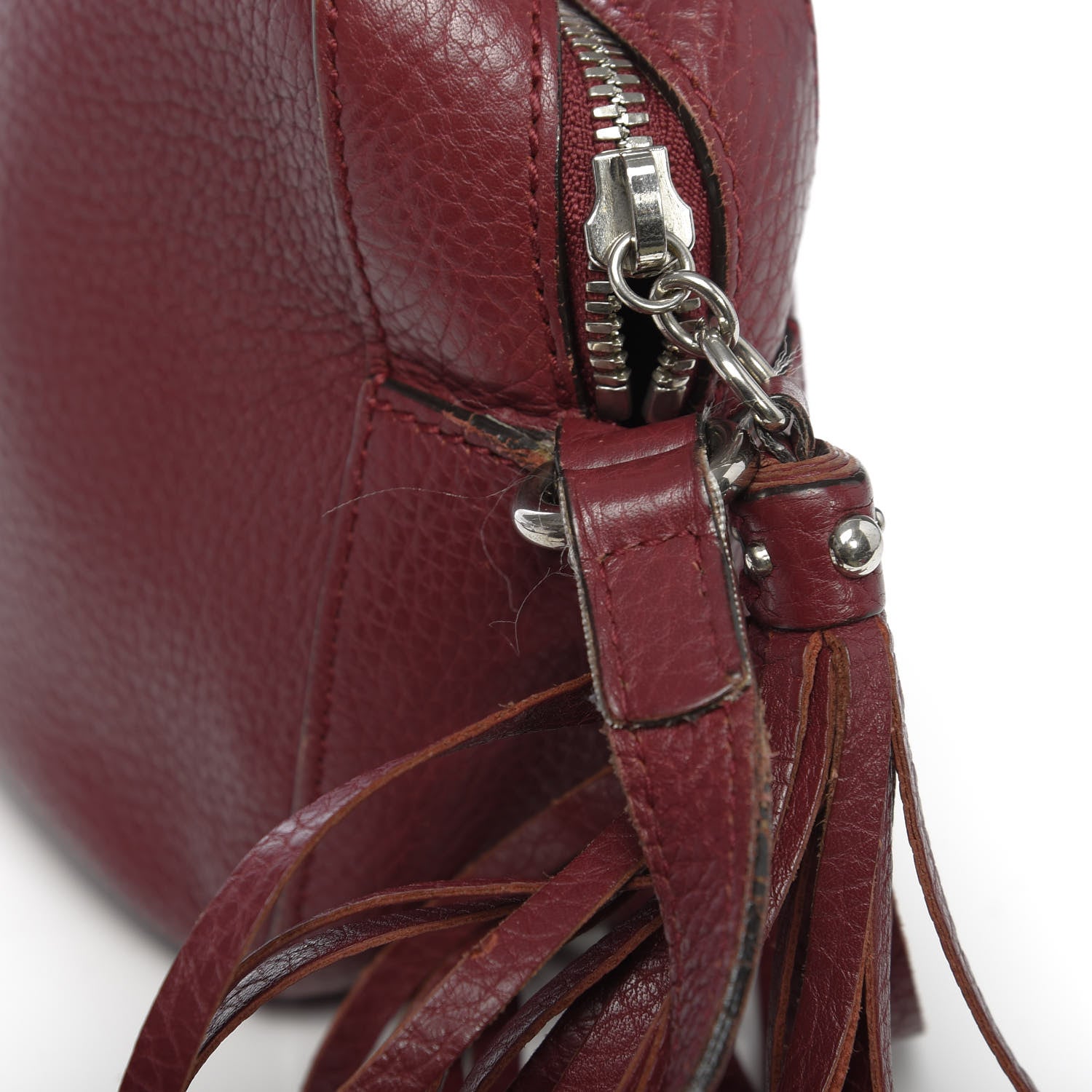 Gucci Pebbled Calfskin Studded Small Soho Disco Bag Soft Burgundy 10 of 19