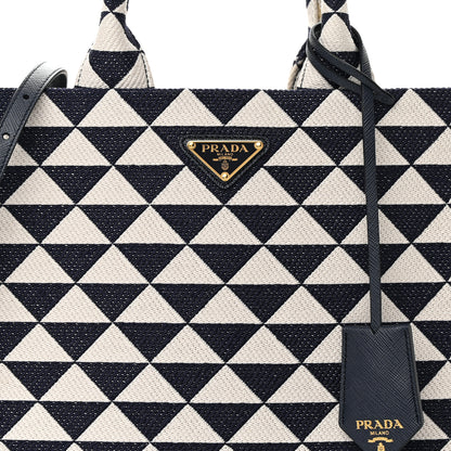 Prada Jacquard Saffiano Triangolo Symbole Embroidered Small Tote Baltico Talco 8 of 12