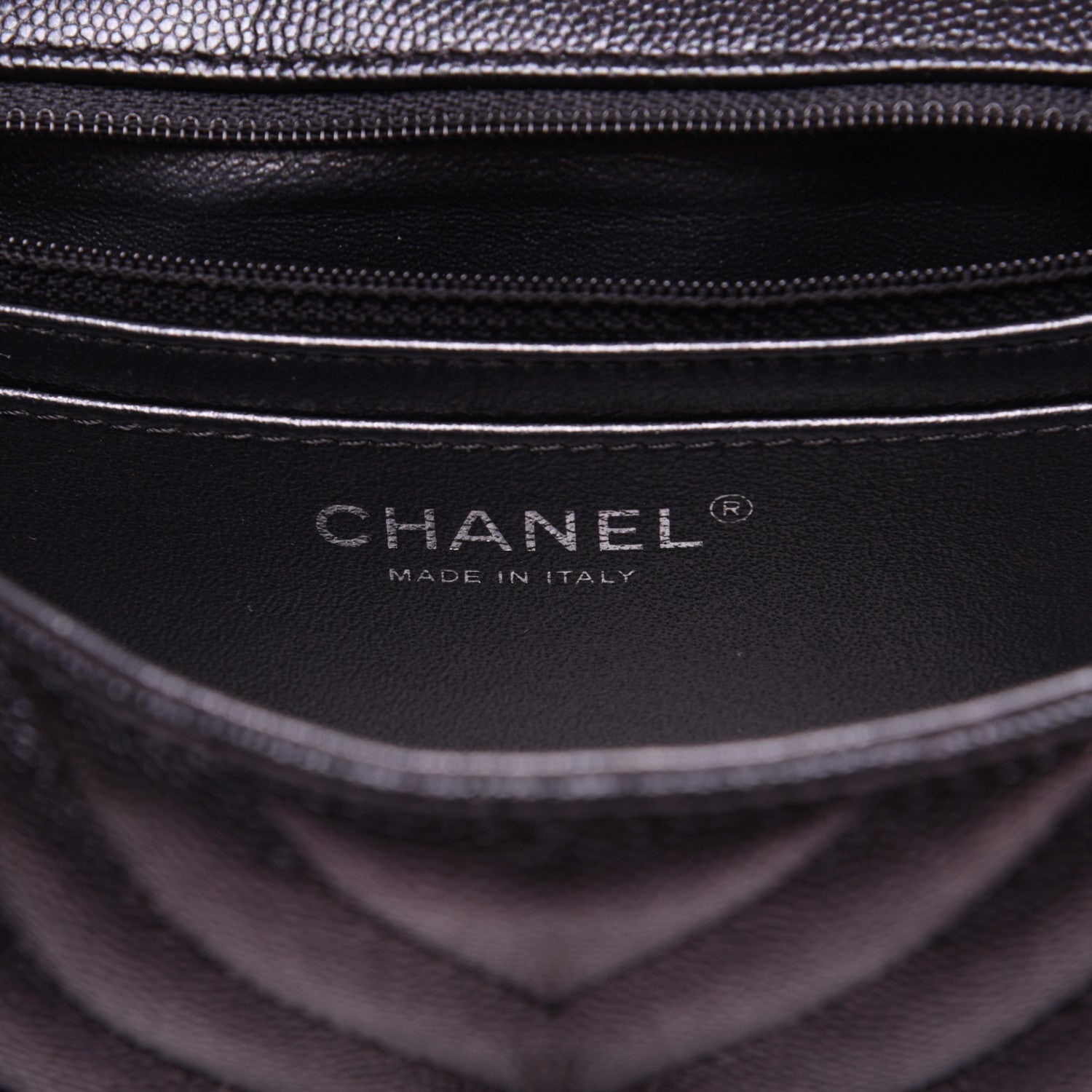 Chanel Metallic Caviar Chevron Quilted Mini Rectangular Flap Black 8 of 13