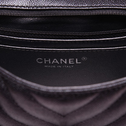 Chanel Metallic Caviar Chevron Quilted Mini Rectangular Flap Black 8 of 13