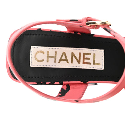 Chanel Printed Lambskin Coco Beach Sandals 37 Pink Black 7 of 9